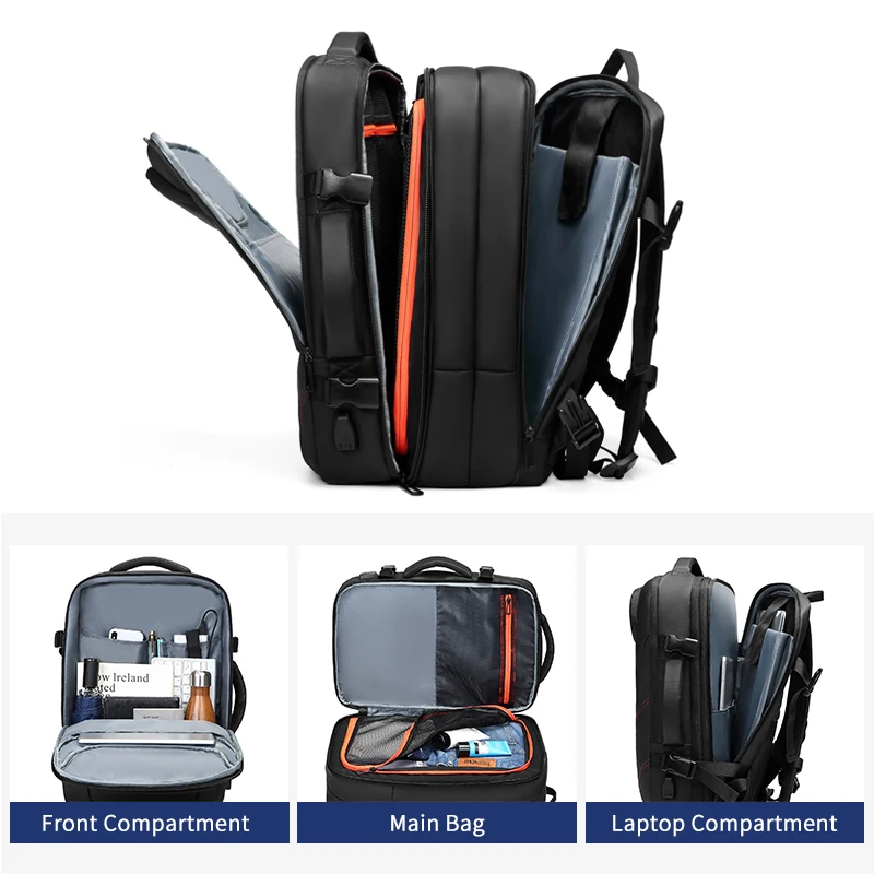 OZUKO, расширяемый мужской рюкзак, большой емкости, для ноутбука/компьютера, рюкзаки, мужские, повседневные, usb зарядка, дорожная сумка, водонепроницаемый, Mochila