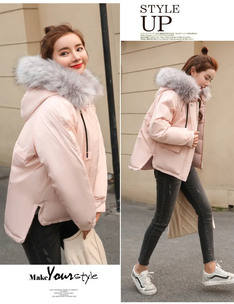 Autumn And Winter New Style Women Coat Korean-style Loose And Plus-sized Large Fur Collar Students down Cotton Coat Women's