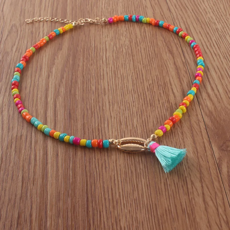 6 necklace Модное акриловое ожерелье с рисовыми бусинами, женское ожерелье с разноцветной кисточкой, короткое ожерелье с подвеской на цепочке, богемное ожерелье, ювелирное изделие - Окраска металла: 6 necklace