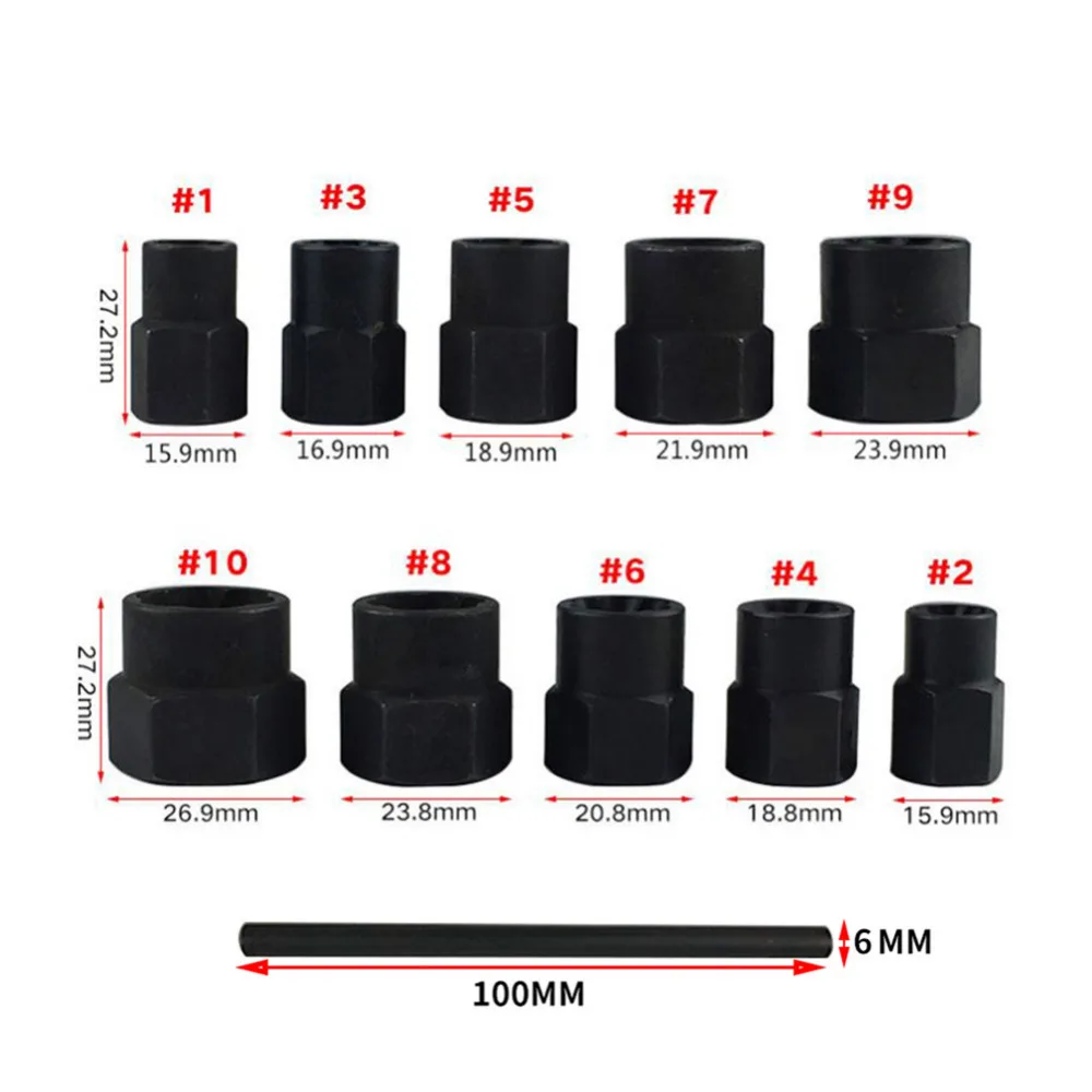 Damaged Bolt Nut Screw Remover 10Pcs Extractor Removal Set Nut Removal Socket Tool Threading Hand Tools Kit With Box for Repair