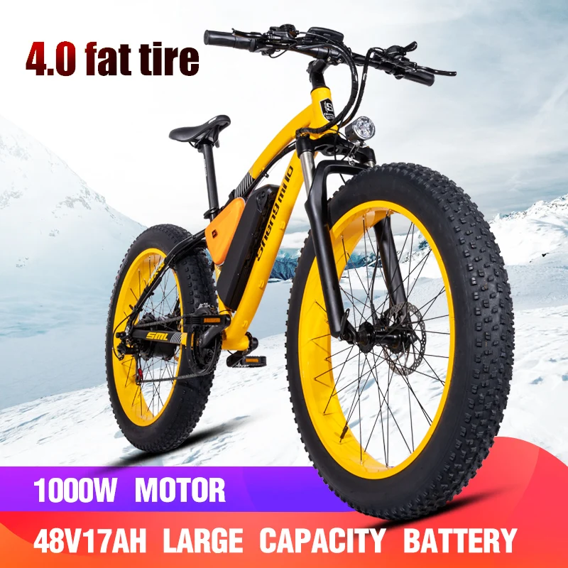 Electric bike 1000W Electric Fat Bike Beach Bike Cruiser Electric Bicycle 48Ｖ17ＡＨ lithium battery ebike electric mountain bike