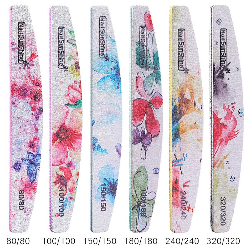 

6pcs/set Nail File Sanding Buffer Block Manicure Polishing Double-Sided Flower Printed Professional Nail Care Tools