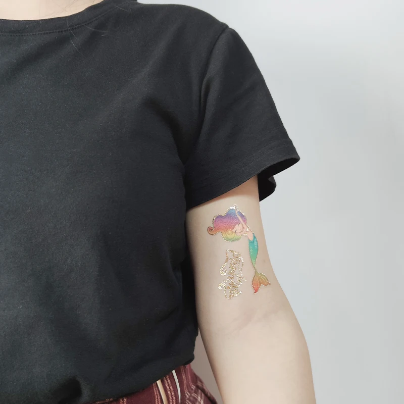 cartoon temporary tattoos for kids girls tattoo children mermaid ocean rainbow tattoo sticker gold animals small decal glitter