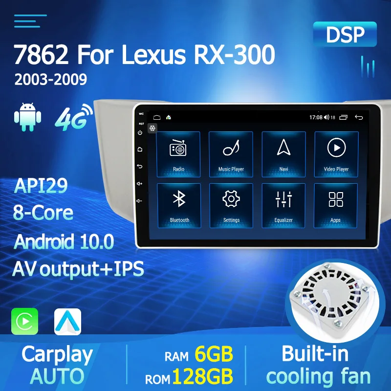 Android 10.0 Car Radio Multimedia Player GPS BT 1280*720 For Lexus RX-300 2003-2009 Video Navigation 8 Core 6GB+128GB 4G LTE FM |