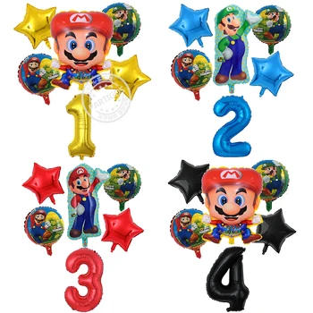 

6pcs Super Mario Balloons 30 inch Number Balloons Boy Girl Birthday Party Mario Bros Mylar Blue Red Gold Black Balloon Set Decor