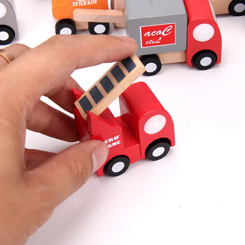 Wooden toys 12 pieces of movable aircraft toy model engineering vehicle transportation army vehicle spot 12 car set
