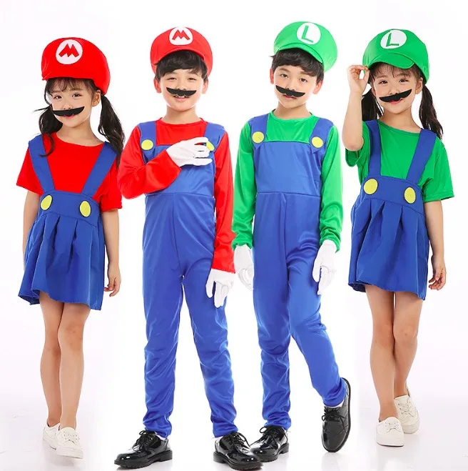 Костюмы для косплея «Super Mario Bros»; одинаковые комплекты для семьи; вечерние костюмы для девочек с изображением героев мультфильма «Mario Luigi»; шляпа; SA4504