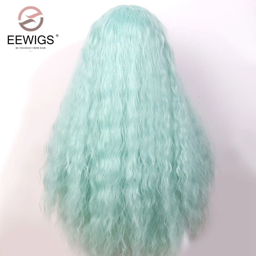 EEWIGS высокое температура волокна зеленый синтетический парик фронта шнурка кудрявый парик шнурка Glueless 2" персиковый розовый парики для черных женщин