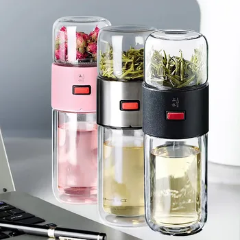 

Double Glass Water Bottle Tea Water Separation Tea Cup Tea Filter Cup Bottle Thick Double Layer Filter Tea Cups #LR5