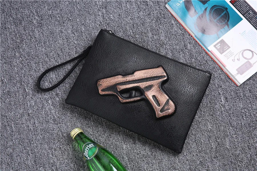 Personality pattern three-dimensional street leather wrist bag Korean version of fashionable men's hand bag