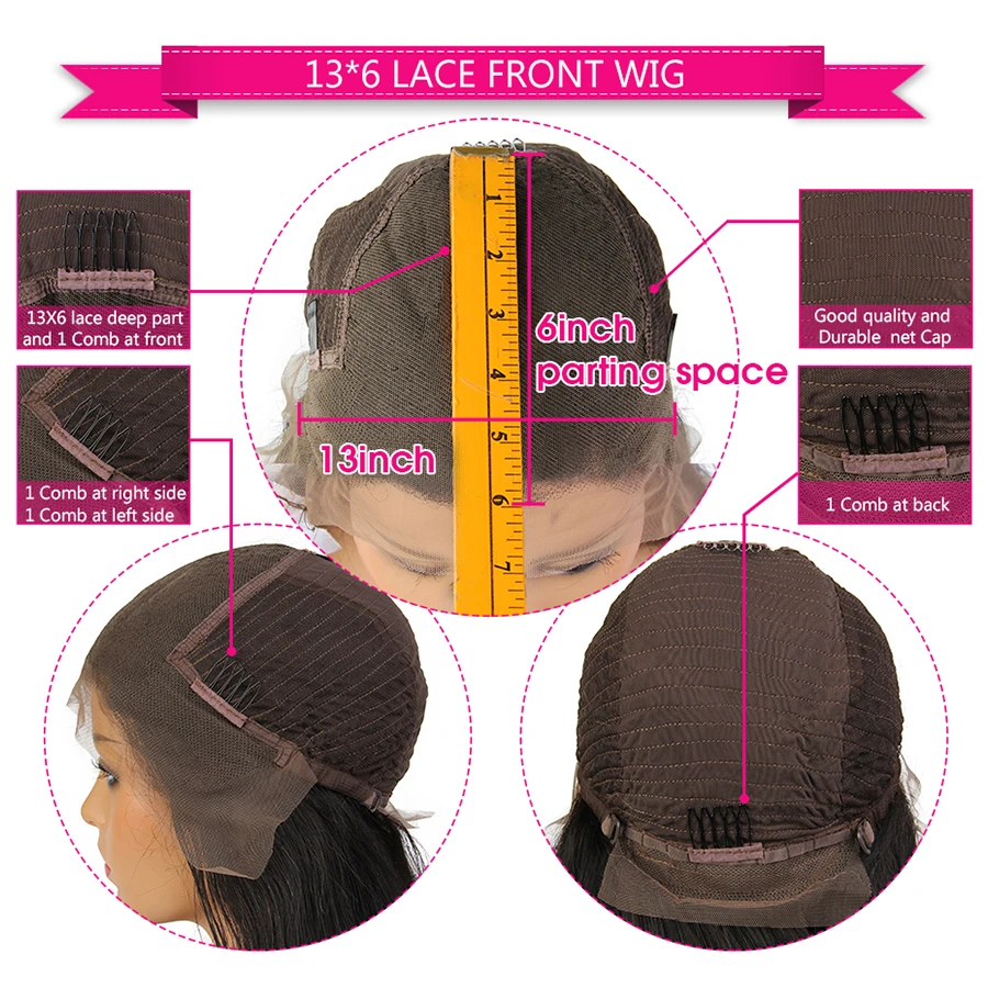 LACHOUFFE Black Color Synthetic Hair 13*6 Lace Front Wigs with Baby Hair Straight Hair Short BoB Lace Wigs with Pre Plucked