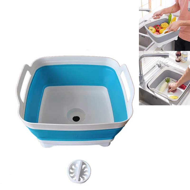 

Plastic Washing Fruit Bowl Basket Vegetable Storage Holder Folding Drain Container Kitchen Accessories
