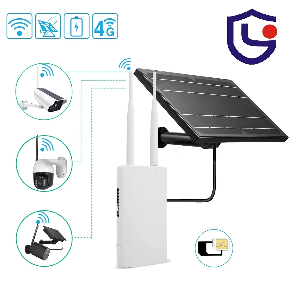 12V Solar Panel Powered 4G SIM Card Router With 2.4G WiFi Outdoor 4G Router Waterproof For Surveillance System Wireless Security 4k security camera Surveillance Items