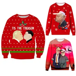Уродливые Рождественский свитер Дональд Трамп/волосы на груди принт Повседневное Санта Мужской пуловер, Рождественский свитер осень-зима