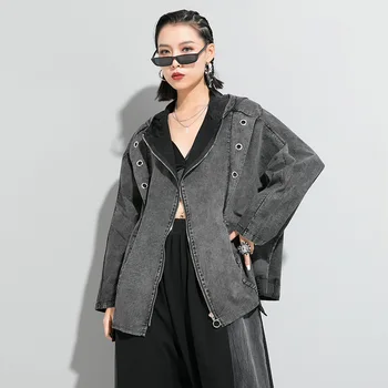 

Women New Cardigan Metal Design Oversize Bat Sleeve Hooded Jacket Female Men Streetwear Punk Gothic Plus Size Windbreaker Coat