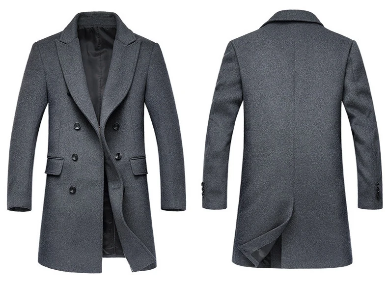 Мужское зимнее шерстяное пальто, мужское пальто, двубортное длинное пальто, повседневное шерстяное пальто, мужское модное шерстяное пальто