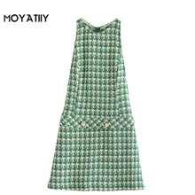 Moyatiy – Mini robe pied de poule en Tweed pour femme, tenue Vintage, sans manches, avec fermeture éclair au dos, ligne a, tendance 2021 