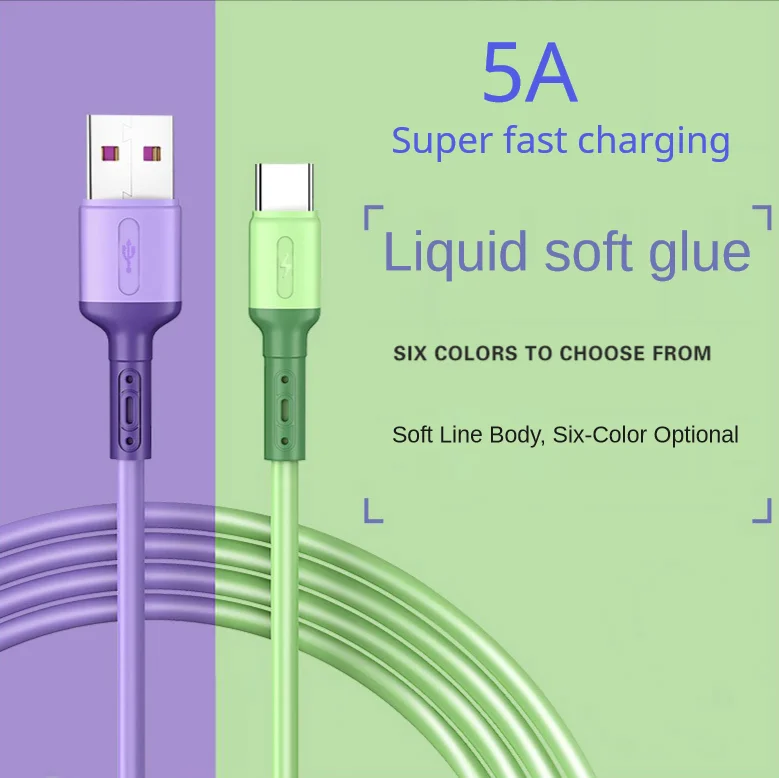 USB Type C Cable 5A Liquid Silicone Fast Charging Micro USB Cable for Samsung Xiaomi HTC Huawei Charger Data Cable Mobile Phone