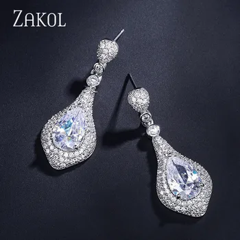 

ZAKOL Classic Teardrop Cubic Zirconia Micro Inlay Dangle Earrings for Women Romantic Engagement Bridal earrings FSEP2228