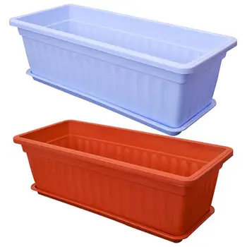 

2 Pcs Large Balcony Pot Gardening Rectangular Fruit Vegetable Flower Pot Plants Basket with Bottom Tray (Random Color)