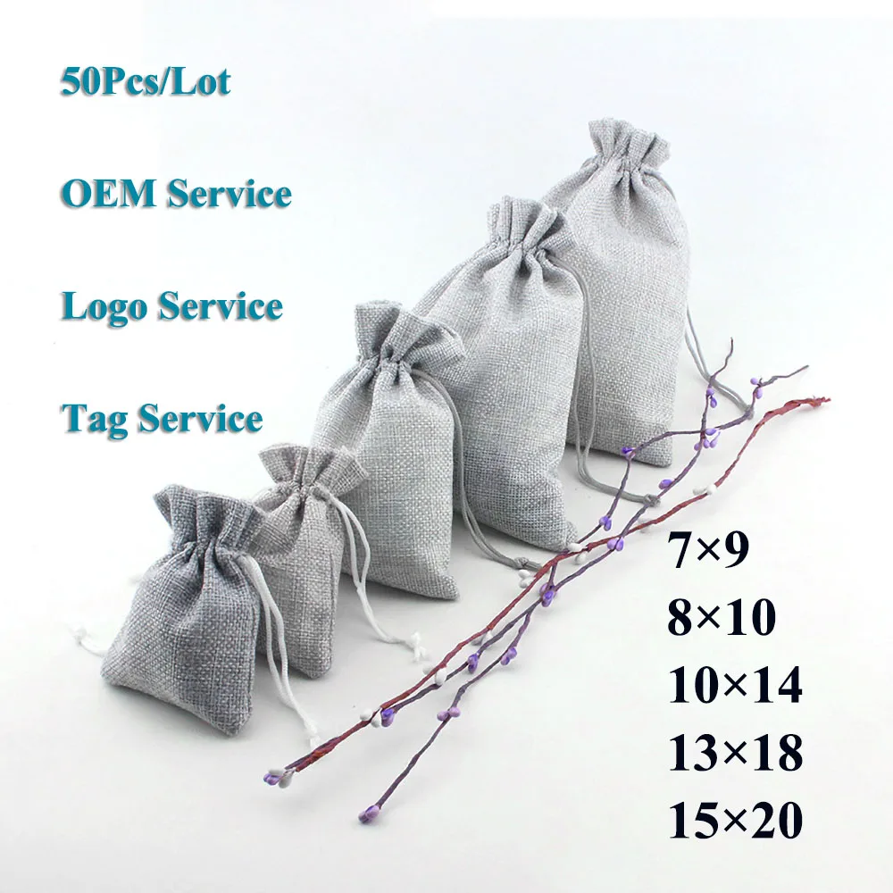 15x20 Drawstring Dry Flower Smelling Pouch 50Pcs/Lot Lip Stick Cosmetic Gift Bag  Jute Burlap Pouches Can Customized Logo