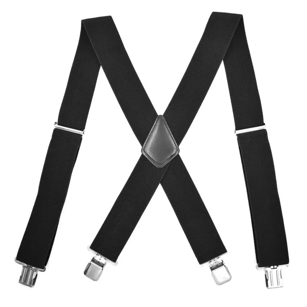 

120x5CM Black Men Suspender Straps Four Clips Adults Extended Elastic Trousers Straps Adjustable Business Suspender