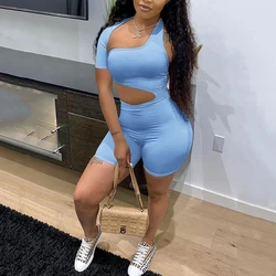 OMSJ Casual Streetwear Irregular Jumpsuit Shorts One-shoulder Halter Backless Hollow Out Slim Fashion Women's Playsuits Outfits