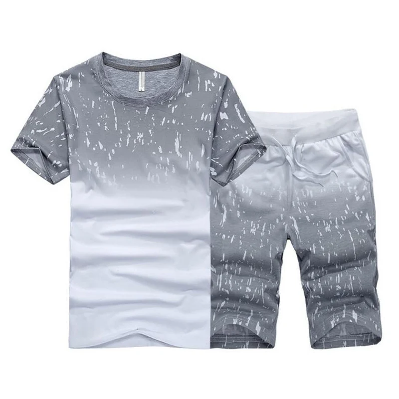 UplzCoo 2019 летний мужской костюм футболка + штаны Спортивная повседневная печать градиент наборы модная мужская брендовая одежда 4XL FM215