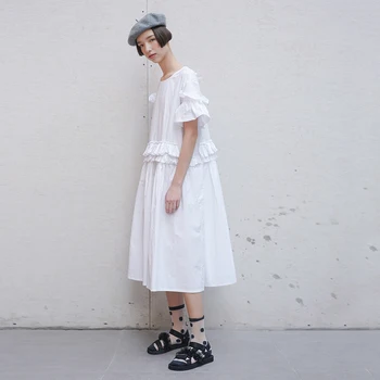 Ladies' cotton princess dress with patched-Ruffles