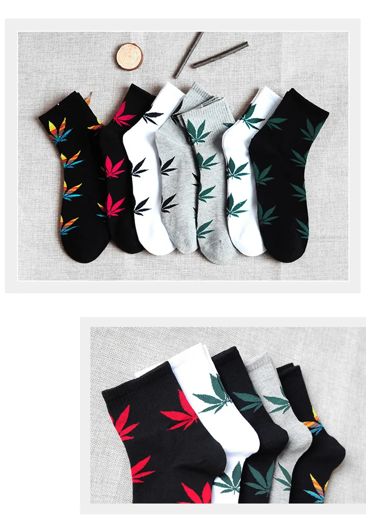 Street style fun weed pattern hip hop unisex socks high quality skateboard Korean style fashion man socks happy woman socks