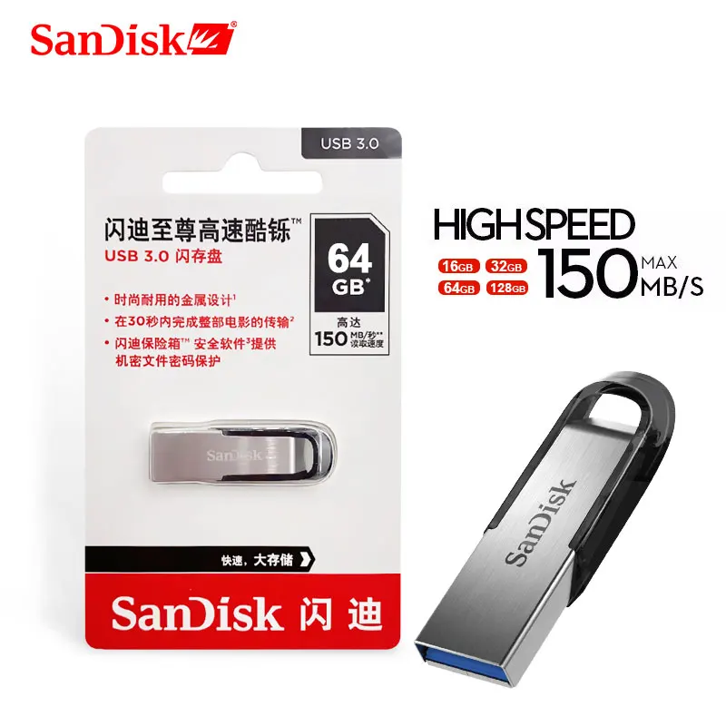 SanDisk-Dispositivo de memoria flash USB 3.0 compacto para ordenador, pendrive de alta velocidad para almacenamiento, 16, 64 y 128 dropshipping - AliExpress