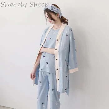 

3Pc Maternity Cotton Breastfeeding Sleepwear Top+Pants Pajamas Set Pregnancy Nursing pyjama Pregnant Women Nightwear Clothes