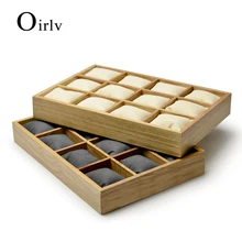 

Oirlv Newly Solid Wood Watch Display Tray Bangle Storage Box with Pillow Microfiber Beige/Dark Grey Jewelry Organizer Case