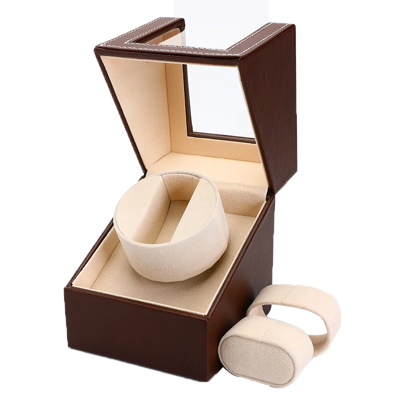Штепсельная Вилка американского стандарта PU Watch Winder Караульная будка 110 v-220 v AC часы намоточный дисплей коробка адаптер чехол для хранения с автоматическим вращением Органайзер - Цвет: Brown  Beige