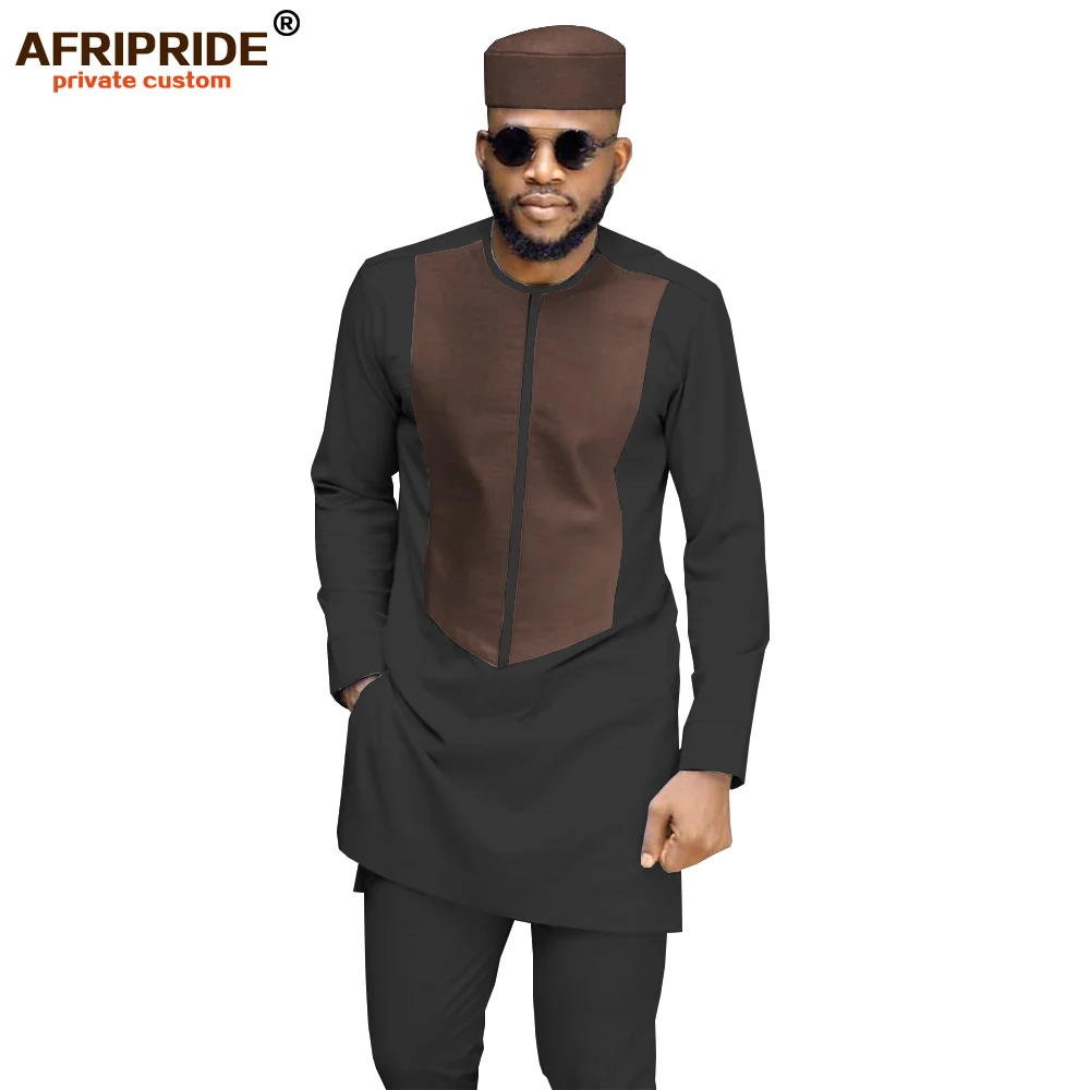 Африканский мужской традиционный комплект одежды Дашики пальто рубашка и брюки из Анкары и племенная шляпа наряд спортивный костюм AFRIPRIDE A1916033 - Цвет: 12-6