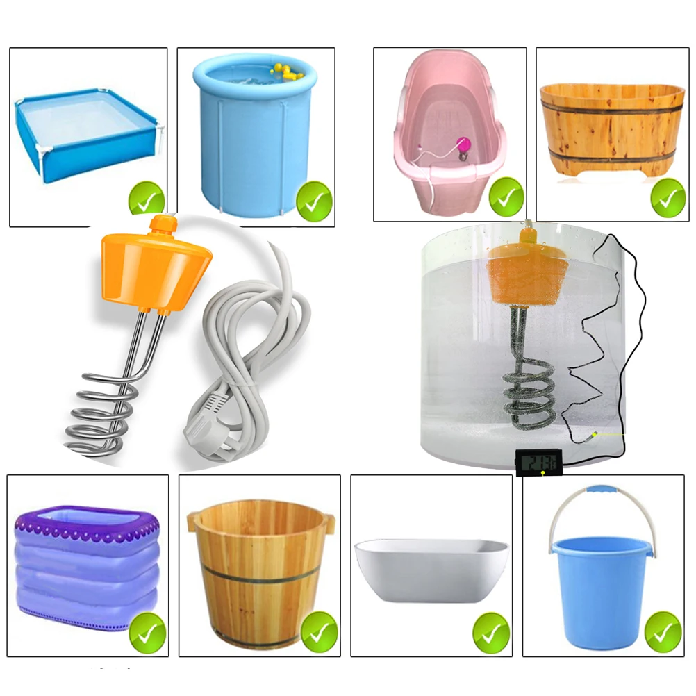 Jardín Calentadores para piscinas Lucsiky 3000W Calentador de Varilla Calentador de Agua eléctrico suspendido para bañera Cubo Piscina Inflable mumnet.com