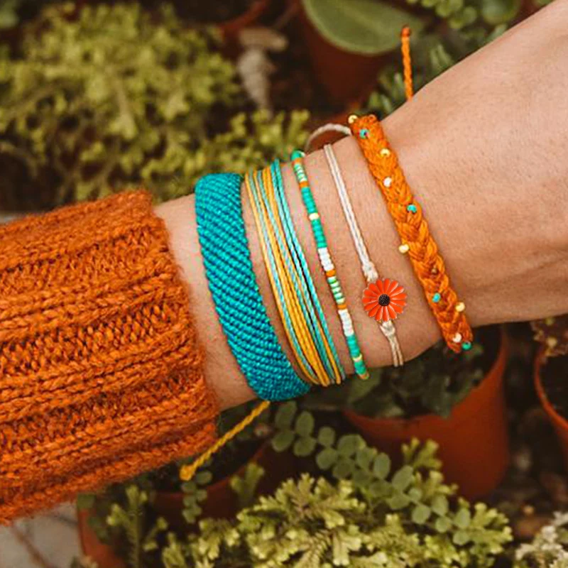 Водонепроницаемый Регулируемый Boho браслеты набор ручной работы плетеная веревка Гавайские маргаритки подарочные браслеты и ювелирные изделия для женщин девочек-подростков
