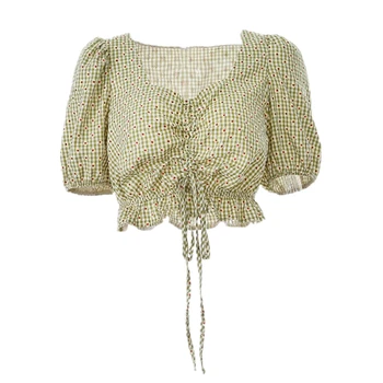 

Hip Hop Stage Performance Costumes Adult Women Sexy Stripe Drawstring Folds Puff Sleeve Tops Jazz Dance Clothes Ds Wear DT2573