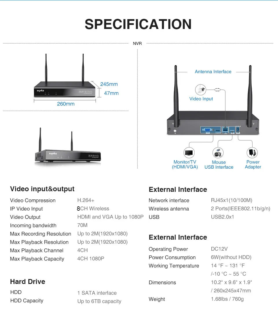 SANNCE 8CH HD 1080P беспроводная видео система безопасности HDMI NVR с 4X6X8X1080 P Открытый Всепогодный wifi IP камера комплект CCTV комплект