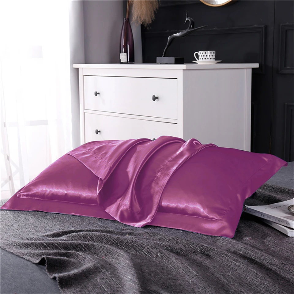 SlowDream Luxury White Nature Satin Silk Luxury Pillowcase Wholesale Queen King Silky Bed Pillow Case For Healthy Sleep