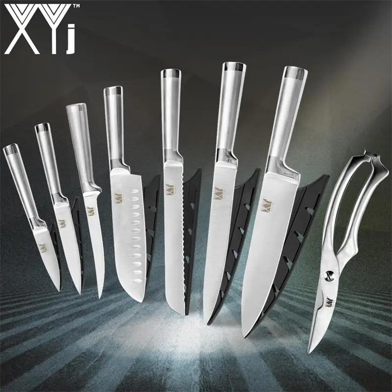 XYj кухонные ножи для очистки овощей утилита Santoku шеф-повара нож для нарезки хлеба из нержавеющей стали " 8" " 5" 3," прямая ручка инструмент для приготовления пищи - Цвет: 8 piece set