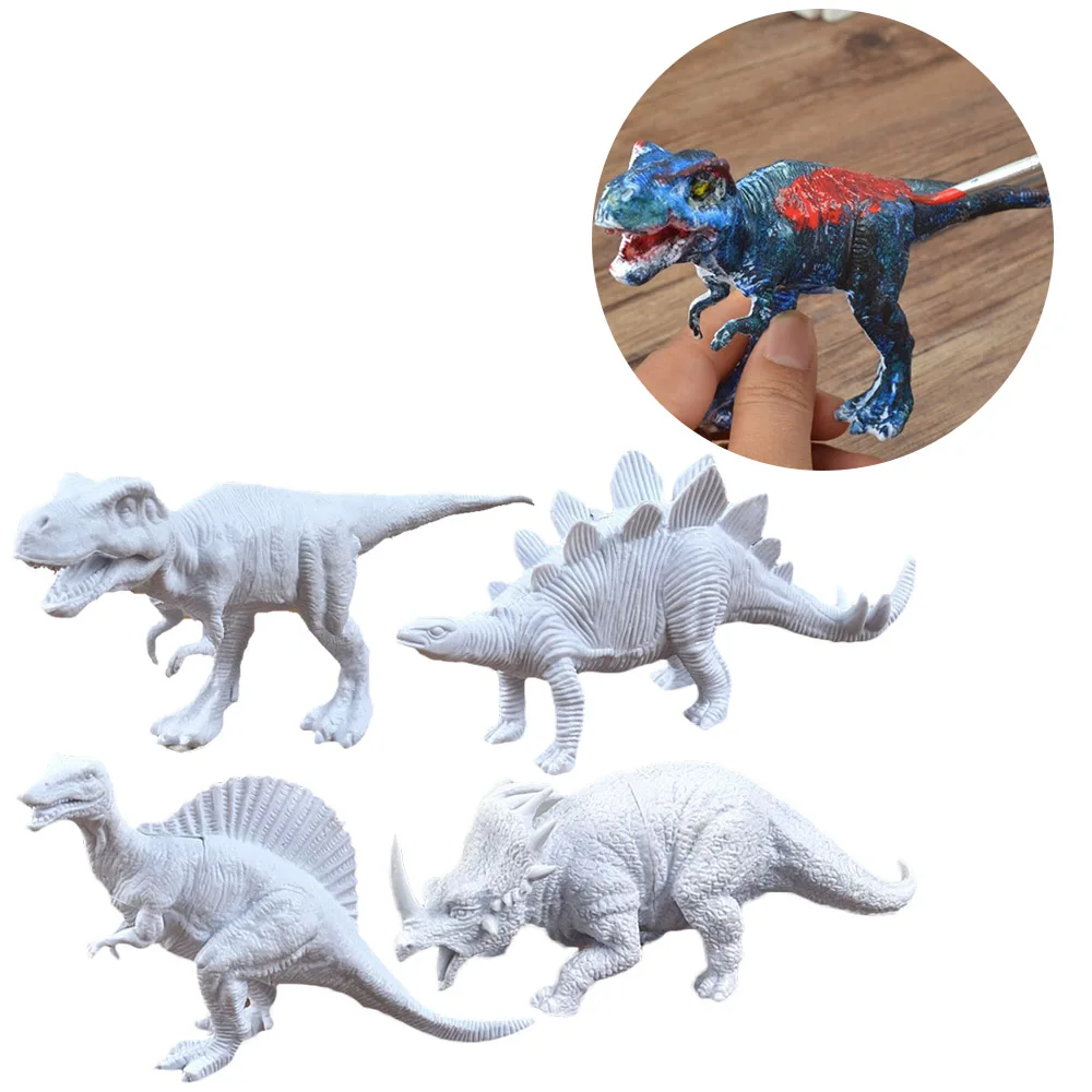 Дети 4 шт DIY динозавры краски 3D Динозавры фигурки Рисование модель с 6 цветов краски и 1 шт Кисти граффити окраски игрушки