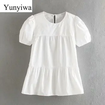 

New 2020 Women Simply Puff Sleeve Pleats Kimono Blouse Back Bow Tie Shirts Female Chic Solid Color Chemise Femininas Tops