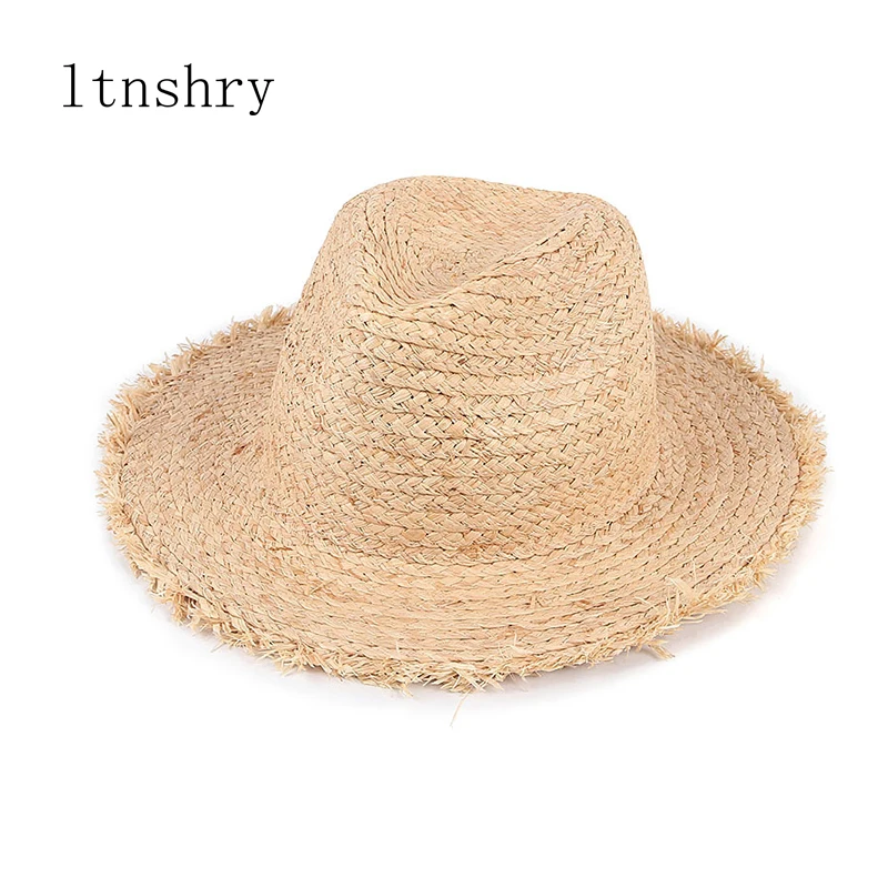 

2021 new Jazz Raffia Straw Hat Summer Women's Sun Hats Ladies Beach Cap Protection Sun Visor Wide Brim Panama Floppy Sun hat