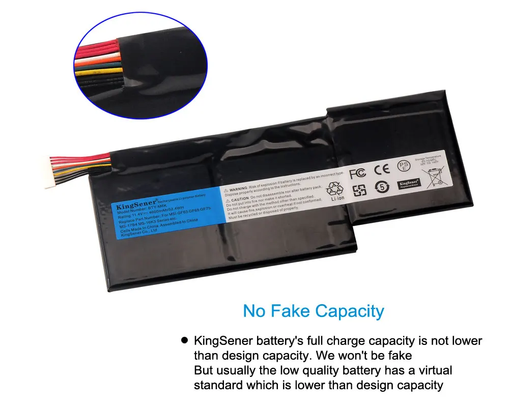 Kingsener BTY-M6K Laptop Battery for MSI MS-17B4 MS-16K3 GF63 Thin 8RD 8RD-031TH 8RC GF75 Thin 3RD 8RC 9SC GF65 Thin 9SE/SX