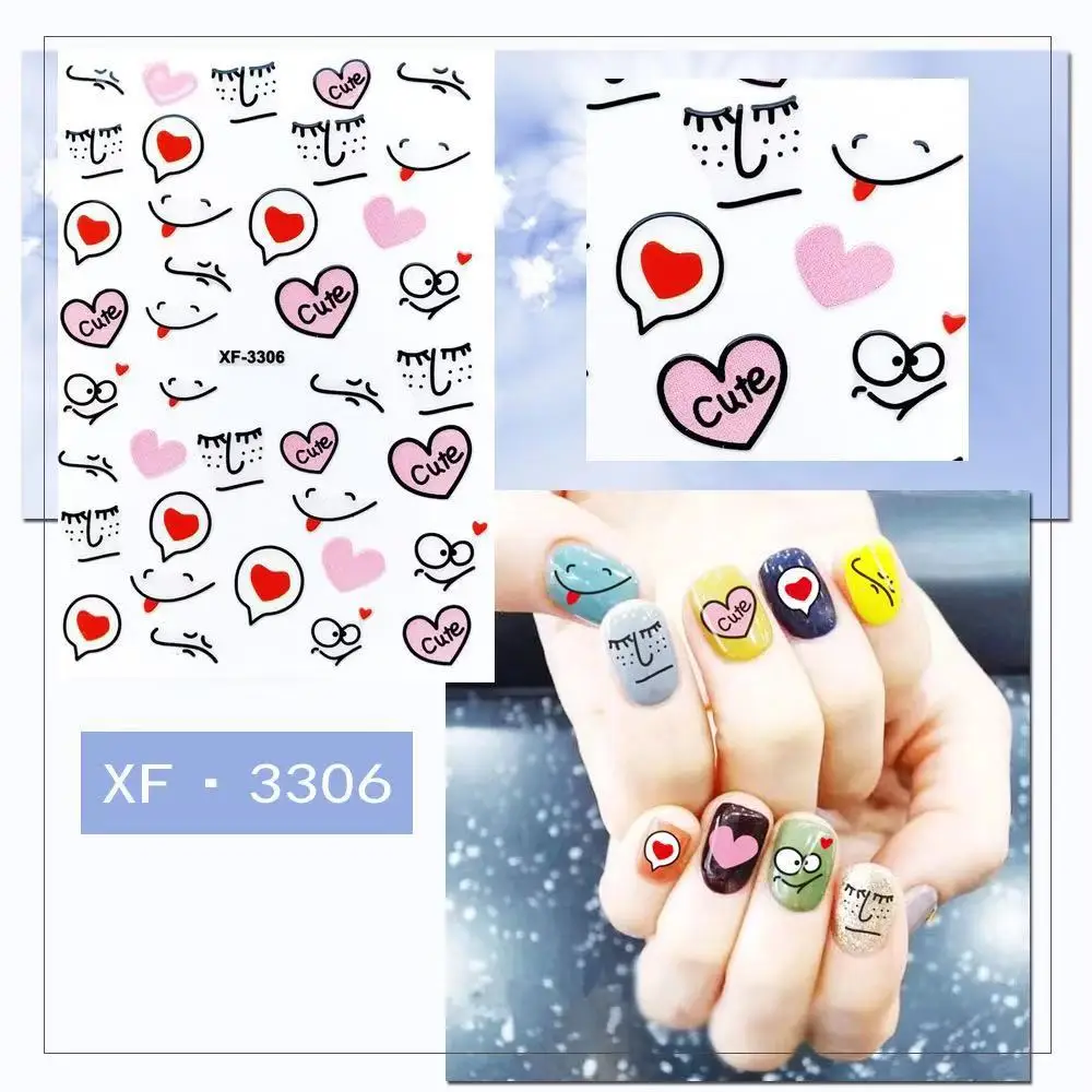 

1 Sheet Fashion 3d Nail Art Sticker Nails Decal Small Head And Lovely Smiling Face DIY Decoration Manicure Tools For Girls