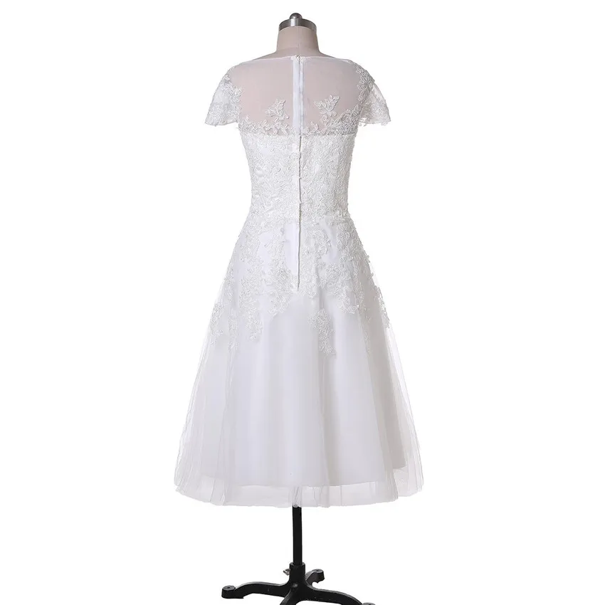 new-simple-tea-length-wedding-dresses-cap-sleeve-jewel-neck-lace-tulle-a-line-short-bridal-gowns-zipper-back -custom-made-w1008