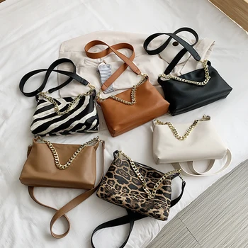 

Simple PU Leather Women Shoulder Totes Bag Female Portable Thick Chain Travel Crossbody Shopping Handbag