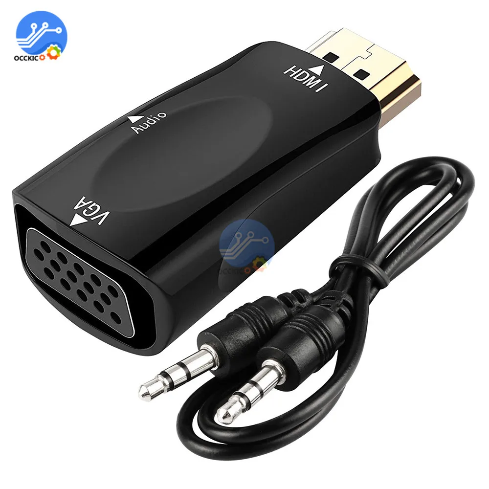 HDMI к VGA адаптер папа к женскому HD 1080P аудио динамик кабель конвертер для ПК ноутбук ТВ коробка HDMI VGA адаптер - Цвет: Черный