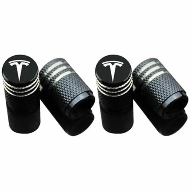 For TESLA Model 3/X/S Car Tire Cap Metal alloy wheel valve Tyre Dust Caps Car Tire Cover for Tesla Accessories Car Styling Gifts - Название цвета: Black 4pcs